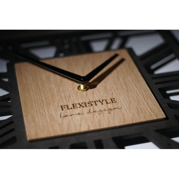 Сучасний настінний годинник FLEXISTYLE LOFT Piccolo Square 30см, безшумний, чорний дуб, для вітальні та ванної