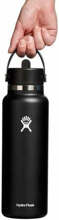 Гідрофляга HYDRO FLASK 1180 мл чорна – ізольована спортивна пляшка з нержавіючої сталі з кришкою Flex Cap, ремінцем і широкою шийкою, термос, герметична, придатна для миття в посудомийці