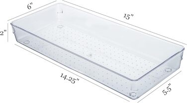 Kingrol Набір з 4 прозорих пластикових органайзерів для шухляд 38x15x5 см, великий лоток для столових приборів, органайзер для косметики та аксесуарів