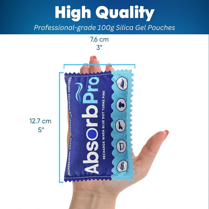 Absorb Pro Перезаряджаємий мішечок-осушувач повітря, 10 шт, 100 г, багаторазові абсорбери вологи з силікагелем для сміттєвих баків, сумок, сейфів для зброї, зберігання продуктів