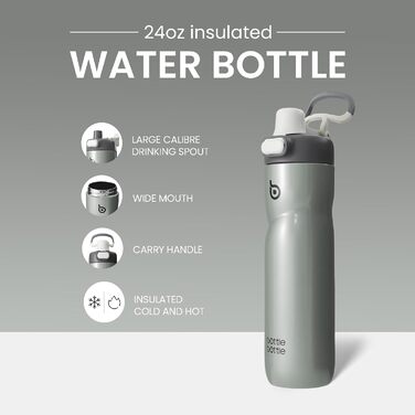 Термос пляшка BOTTLE BOTTLE 680 мл із ручкою та кришкою, спортивна велосипедна фляга, герметична, для подорожей і спорту, зелена (сіра)