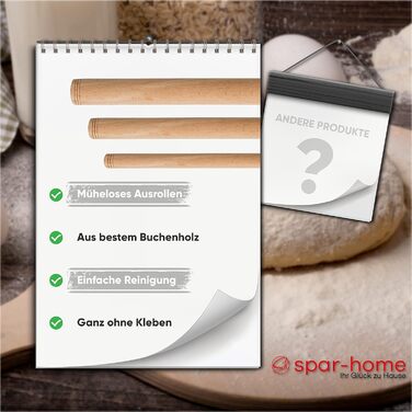 Турецька качалка spar-home з букового дерева, 60 см, набір 3 шт, ручна робота, традиційна качалка для тіста Oklava
