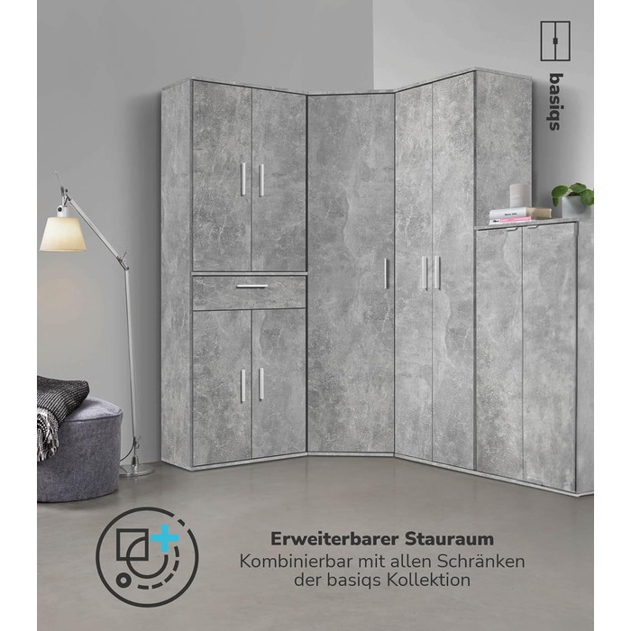 Багатофункціональна шафа 60 см з ящиками 'Der Praktische', біла, 60x90x34 см, для офісу, документів, взуття, бетонний декор