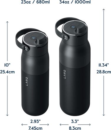 LARQ Bottle PureVis 2 680 мл – Самоочищувальна пляшка для води з UV-C LED та додатком для контролю рідини, подвійна ізоляція, нержавіюча сталь, багаторазова, 2 роки гарантії, Obsidian Black