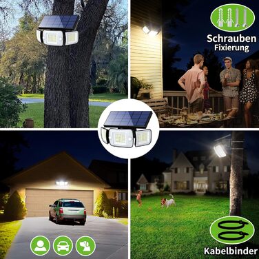 Сонячні LED лампи INTELAMP для вулиці з датчиком руху, 6000 мА·год, 108 LED, IP65, комплект 2 шт. – для тераси, гаража, двору