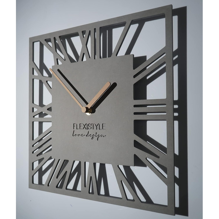 Сучасний настінний годинник FLEXISTYLE LOFT Piccolo Square 30 см, безшумний, сірий, для вітальні та ванної