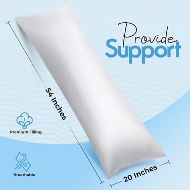 Подушка для тіла Utopia Bedding для дорослих, біла, 50,8x137,2 см, велика подушка для сну на боці, повнорозмірна подушка для бокового сну