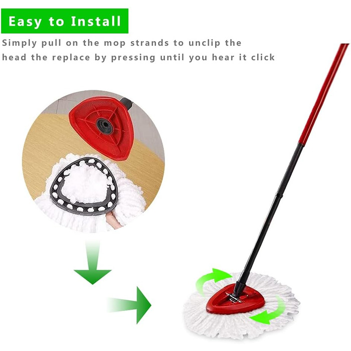 Запасні насадки для швабри Yision Spin Mop, 100% мікрофібра, 360° обертання, 12 шт, білі, для легкого прибирання підлоги