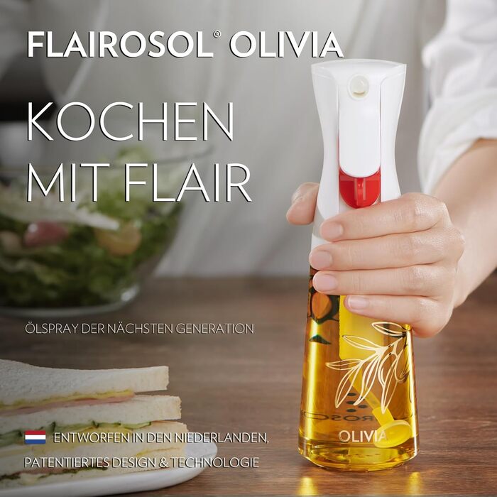 Скляний олійний спрей FLAIROSOL OLIVIA 200 мл з дозуванням, для кухні, салатів, гриля, випічки, золоті листя