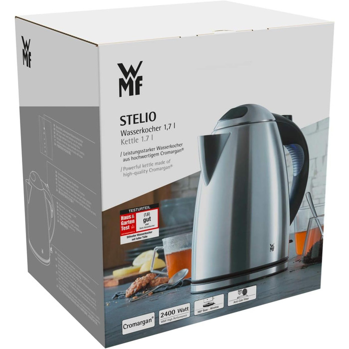 Електрочайник WMF Stelio 1,7 л з нержавіючої сталі, 2400 Вт, із підсвіткою та фільтром від накипу, матовий метал