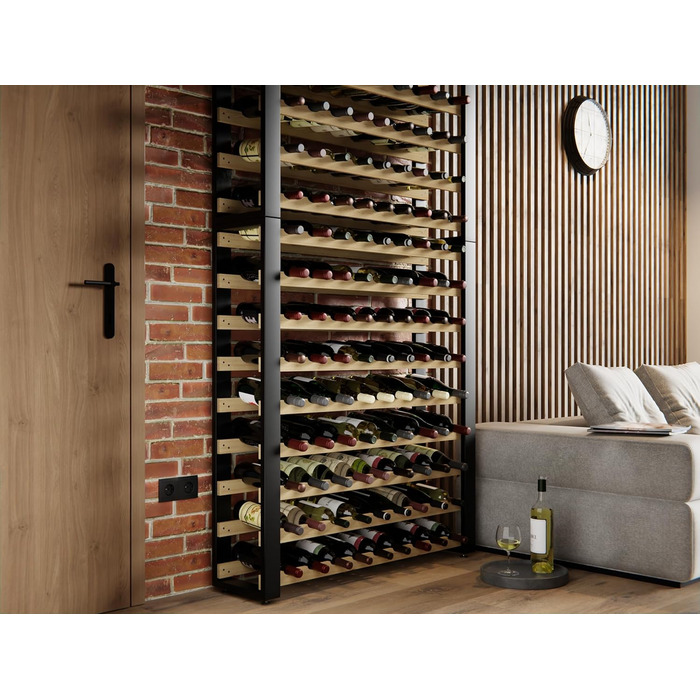 Дерев'яна винна стійка Lenmar Serie RW LOFT 135 для 135 пляшок, полиця для вина, флаконів, підставка для винного погребу, 204x104x27 см