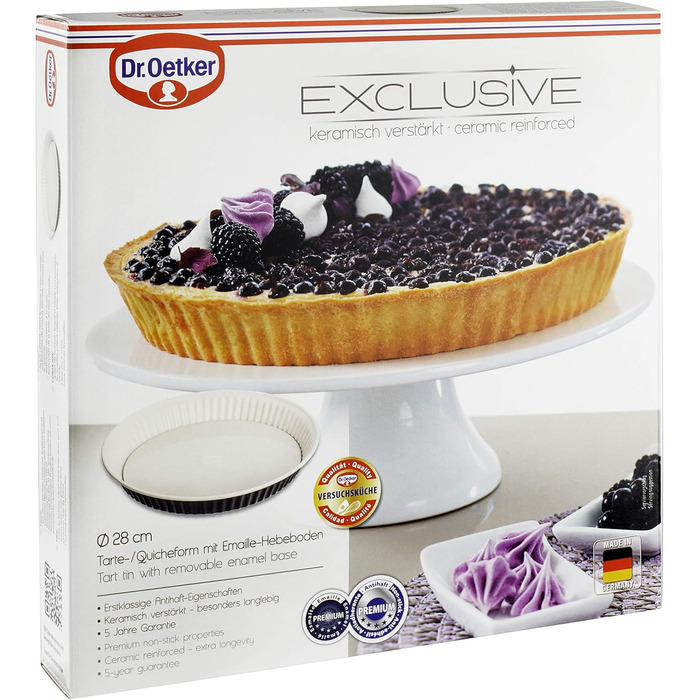 Форма для кішу Dr. Oetker EXCLUSIVE 28 см, емальована, кругла, знімне дно, сталева, антипригарна, сіро-кремова