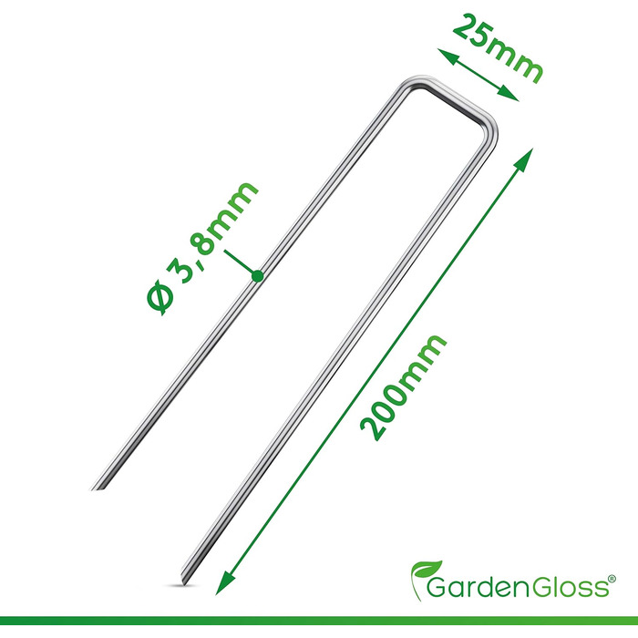 GardenGloss® антикорозійні сталеві анкери для твердого ґрунту, 200 мм, 25 мм, Ø 3.8 мм