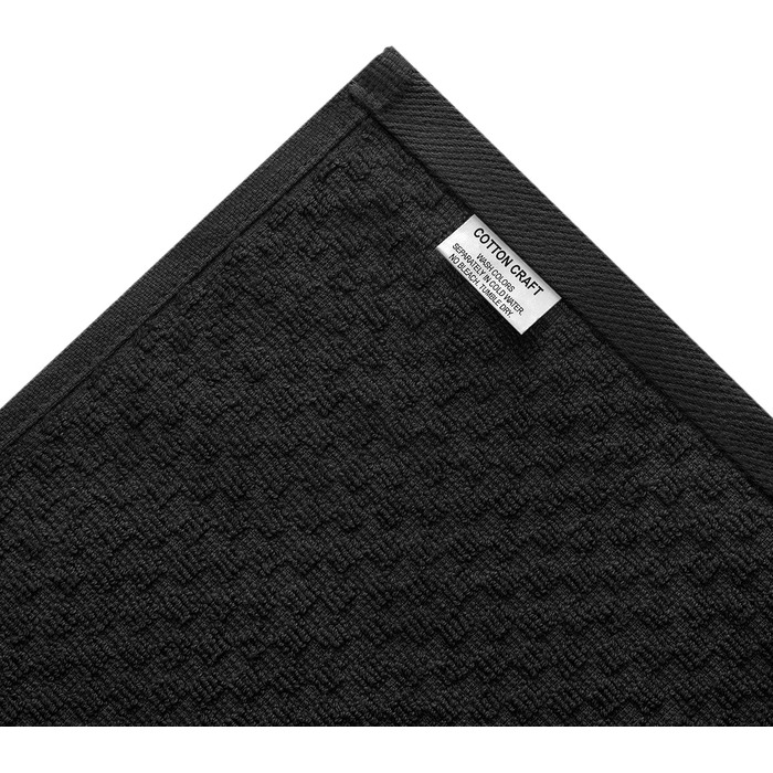Кухонні рушники Cotton Craft 12 шт, вафельне плетіння, 40,6×71,1 см, чорні, 420 г/м², 2-шарова бавовна, високої поглинаючої здатності, без ворсу