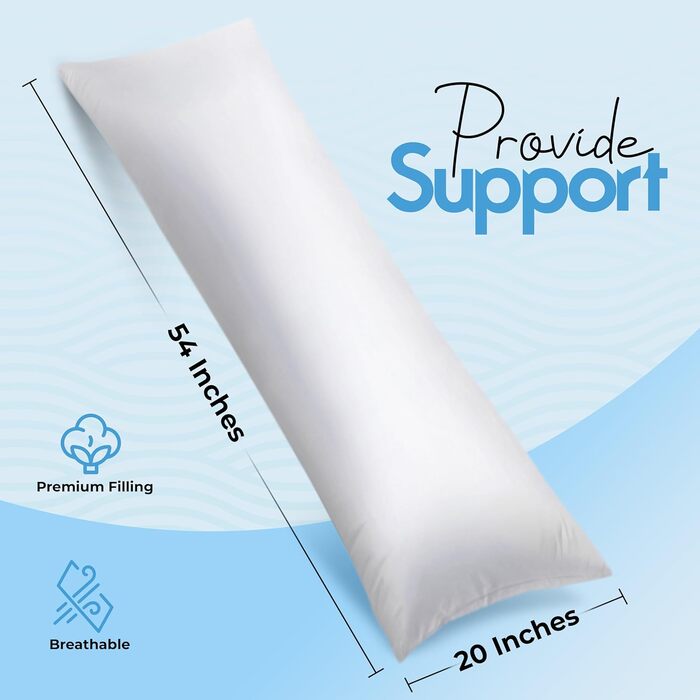 Подушка для тіла Utopia Bedding для дорослих, біла, 50,8x137,2 см, велика подушка для сну на боці, повнорозмірна подушка для бокового сну