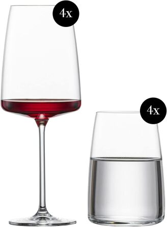 Набір склянок Zwiesel Glas Vivid Senses, 8 предметів: келихи для вина 535 мл та універсальні склянки 500 мл, лімітована серія у подарунковій коробці, для вина і води, можна мити в посудомийній машині