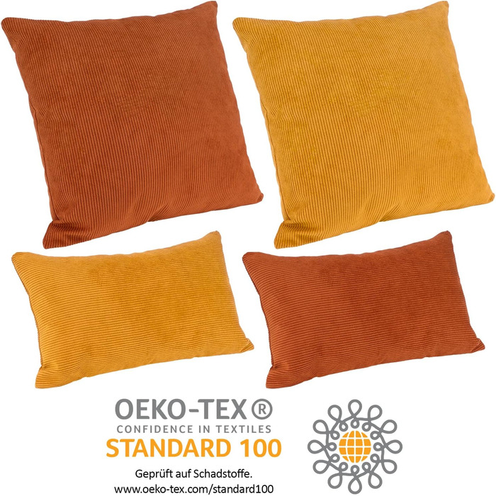 Набір з 4-х велюрових кордових подушок Selfitex Granada 2x 50x50 см + 2x 30x50 см, з наповнювачем, декоративні диванні подушки, м'які, модний дизайн, комплект для дивану