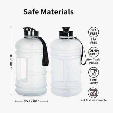 TOOFEEL пляшка для води 2,2 л, спортивна, BPA-free, з мірною шкалою, багаторазова, для залу та тренувань, прозора матова