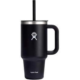 Термокружка HYDRO FLASK 946 мл з кришкою та соломинкою, чорна, нержавіюча сталь, вакуумна ізоляція, для подорожей