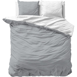 Комплект постільної білизни Sleeptime 100% бавовна 240x220 см, біло-сірий, м'який та не потребує прасування, з кнопками, двосторонній, 2 наволочки 60x70 см