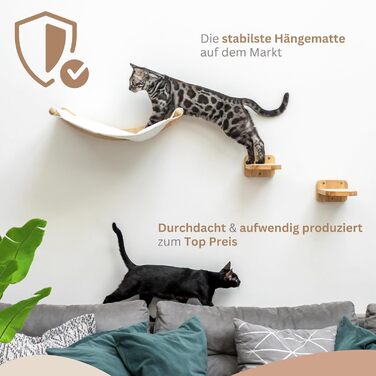Стіна для лазіння для котів AZANO, XL котяча гамака, міцна дерев'яна конструкція, котяча драбинка та ліжко для стіни, 3-в-1 набір