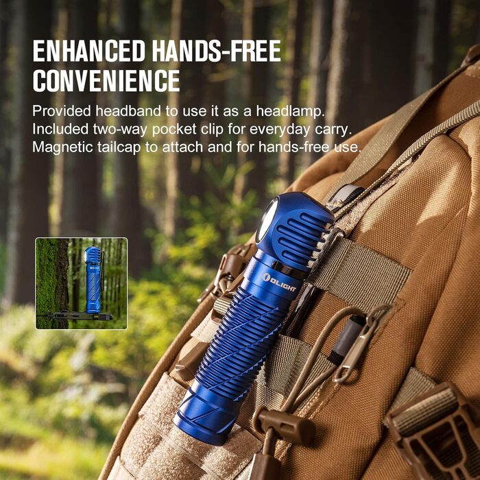 Лобовий ліхтар OLIGHT Perun 2 2500 люмен, USB-зарядка, 5 режимів, акумулятор, для бігу, риболовлі, кемпінгу, синій