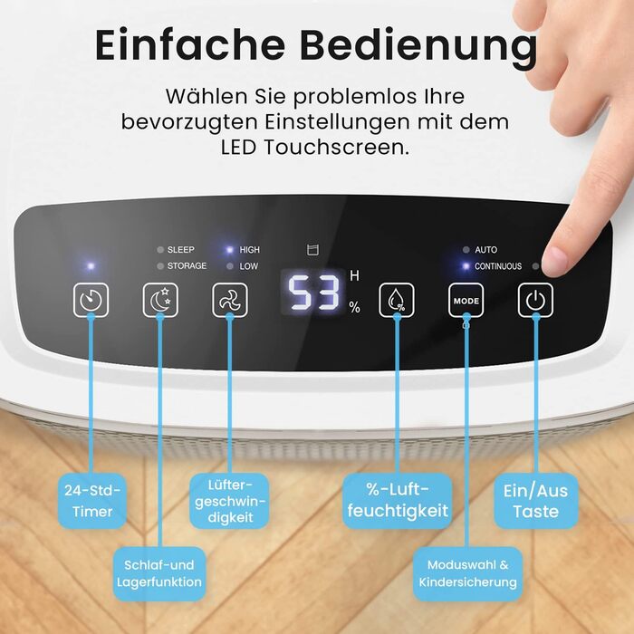 Осушувач повітря Pro Breeze 12 л/24 год для кімнат до 120 м³, з цифровим дисплеєм, таймером, дренажним шлангом, 3 режимами, проти вологи і плісняви, білий