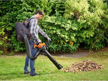 Електричний садовий пилосос-видувка Black+Decker BEBLV301, 3-в-1, 3000 Вт, з подрібнювачем і рюкзаком-мішком 72 л, регульована потужність, висока швидкість повітря