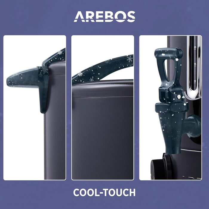 Електричний нагрівач для глінтвейну AREBOS 20 л, 1650 Вт, диспенсер для гарячих напоїв з термостатом, захистом від перегріву, чорний