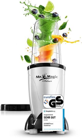 Блендер GOURMETmaxx Mr. Magic Mixer 4-в-1, міксер для смузі, подрібнювач, 8 функцій, з чашею та кришкою, для шейків, смузі, коктейлів