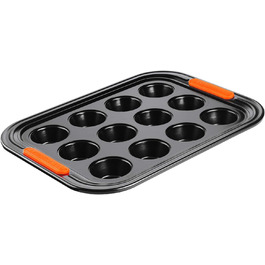 Форма для мафінів Le Creuset на 12 шт, антипригарна, з вуглецевої сталі, стійка до закваски, антрацит/помаранчева