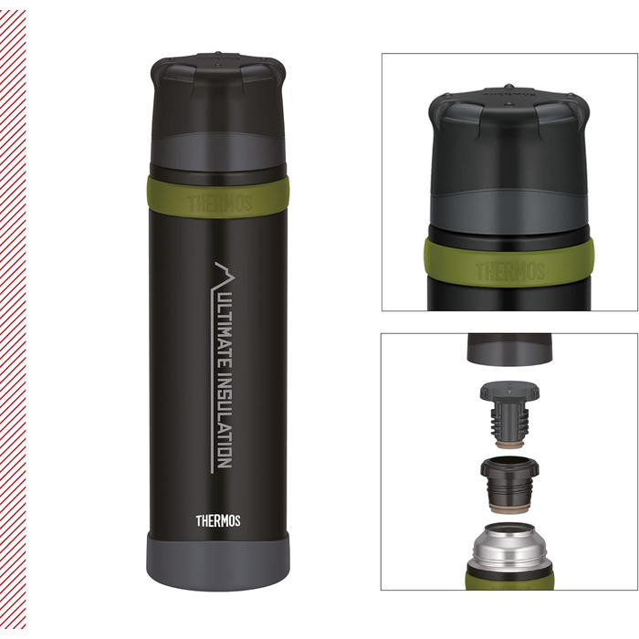 Термос для напоїв Thermos Mountain 0,9 л, чорний, з нержавіючої сталі з чашкою, зберігає тепло/холод 24 год, легкий, для туризму, розбірна кришка, BPA-free