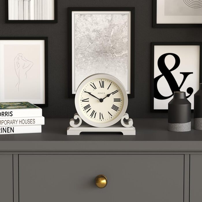 Годинник настільний JONES CLOCKS Saloon, класичний стиль, римські цифри, подвійний скрол, сірий, для столу, полиці чи тумби