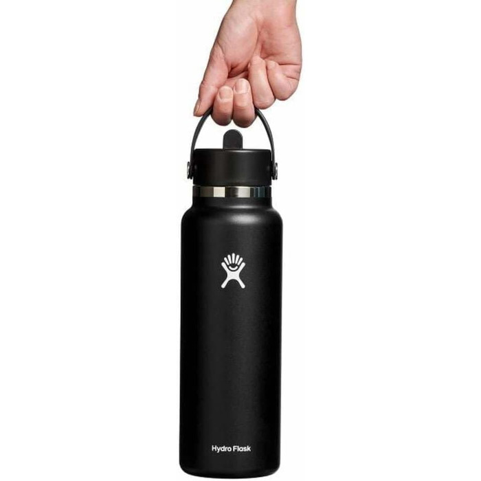 Гідрофляга HYDRO FLASK 1180 мл чорна – ізольована спортивна пляшка з нержавіючої сталі з кришкою Flex Cap, ремінцем і широкою шийкою, термос, герметична, придатна для миття в посудомийці