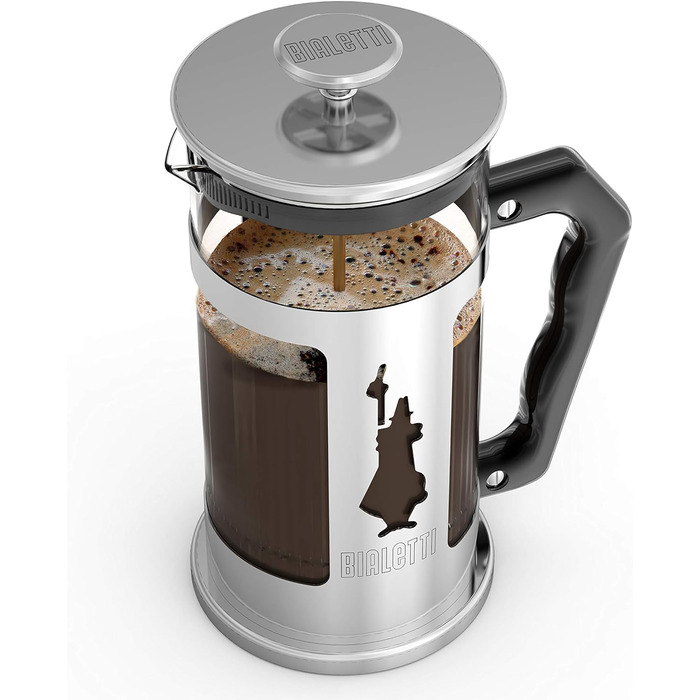 Френч-прес Bialetti Preziosa для кави та чаю, скло і нержавіюча сталь, 350 мл, на 3 чашки, можна мити в посудомийці, сріблястий