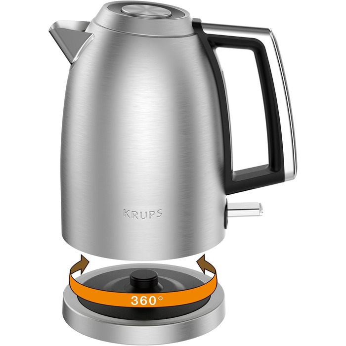 Електрочайник Krups Smart'n Light, 1,7 л, 2200 Вт, 5 температур, нержавіюча сталь, подвійні стінки, чорний