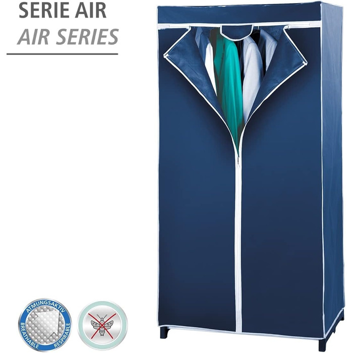 Тканинна шафа WENKO Air для зберігання одягу, дихаючий чохол, металевий каркас, легке складання, 75x150x50 см, синя