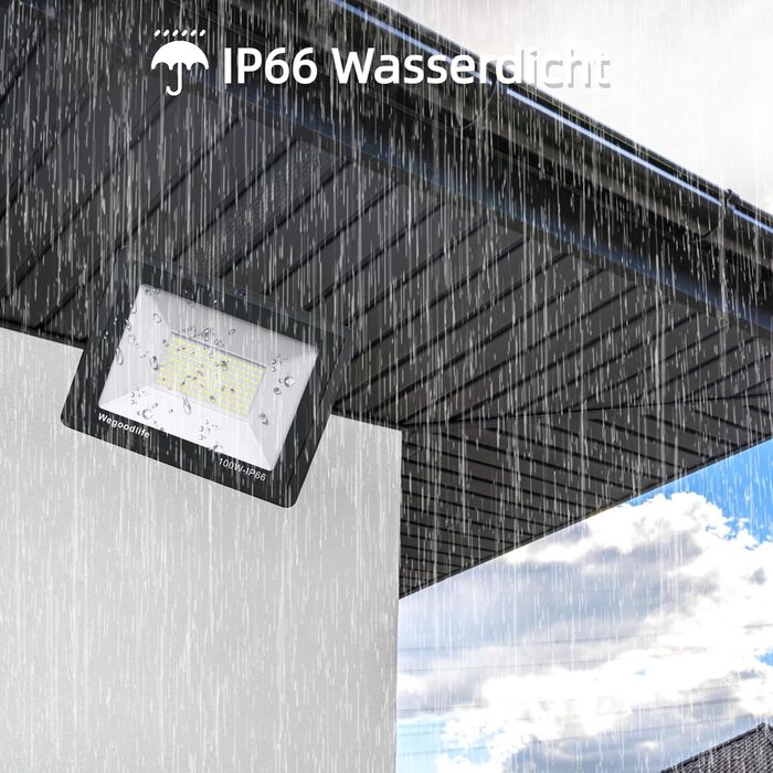 Комплект із 2 LED прожекторів 100W, 8140Лм, тепле біле світло 3000K, IP66, водонепроникні, для вулиці, двору, гаража, під'їзду, саду