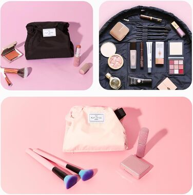 Косметичка-органайзер з шнурком The Flat Lay Co для подорожей, з тримачем для пензлів і кишенею на блискавці, класичний чорний колір
