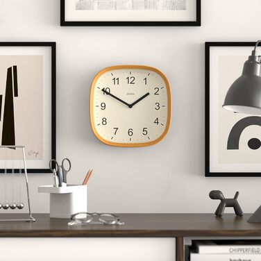 Квадратний ретро настінний годинник JONES CLOCKS Sprite з акрилу, м'ятний 25x25 см, жовтий