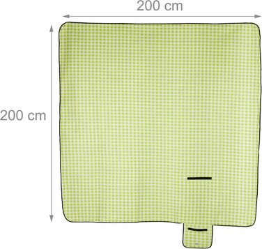 Пікнікова ковдра Relaxdays XXL 200x200 см, флісова, теплоізольована, водонепроникна, з ручкою, в клітинку, зелено-біла