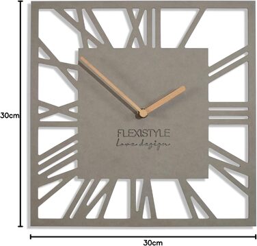 Сучасний настінний годинник FLEXISTYLE LOFT Piccolo Square 30 см, безшумний, сірий, для вітальні та ванної