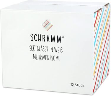 Багаторазові келихи для шампанського Schramm, білі, 150 мл, набір 12 шт. – Сектофлюте, стійке стіклянне, келихи для ігристого вина