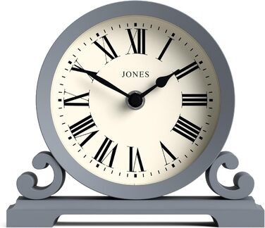 Декоративний настільний годинник JONES CLOCKS Saloon з римськими цифрами, класичний стиль, подвійний скрол, для столу, полиці чи тумбочки, французький морський синій