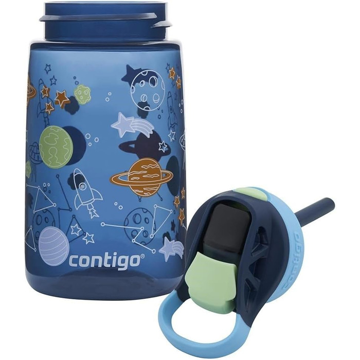 Дитяча пляшка для води Contigo Easy Clean Autospout із трубочкою, 420 мл, синя, пластикова, без BPA, 100% герметична, легке очищення, для школи, садка та спорту