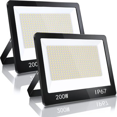 YIQIBRO LED прожектор для вулиці 200Вт*2, 10000Лм, IP67, холодне біле світло 6500K, водонепроникний, для складу, саду, гаража, двору, парковки