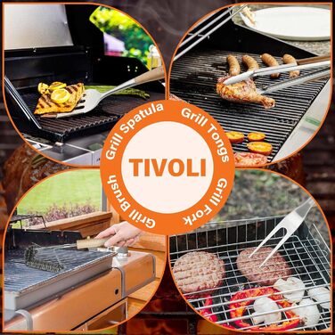 Набір гриль-інструментів TIVOLI, 4 предмети: щипці, лопатка, щітка, вилка для барбекю, преміум аксесуари для чоловіків