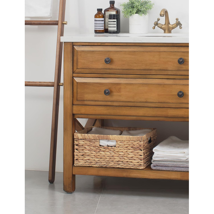 Кошик для зберігання StorageWorks із водяної гіацинти, прямокутний, 38×28×17 см, з подвійними ручками, натуральний плетений кошик для організації речей