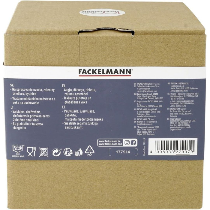 Салатниця-центрифуга Fackelmann #easyprepare з ручним приводом і стоп-кнопкою, для миття, сушіння та сервірування салату, знімне сито, біло-синя