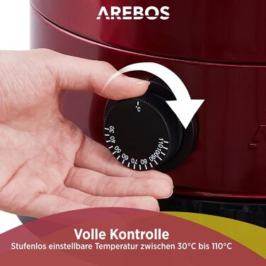 Електричний диспенсер для глінтвейну Arebos 20 л, 1650 Вт, з піддоном, краном, термостатом і захистом від перегріву, регулювання температури 30-110°C, червоний